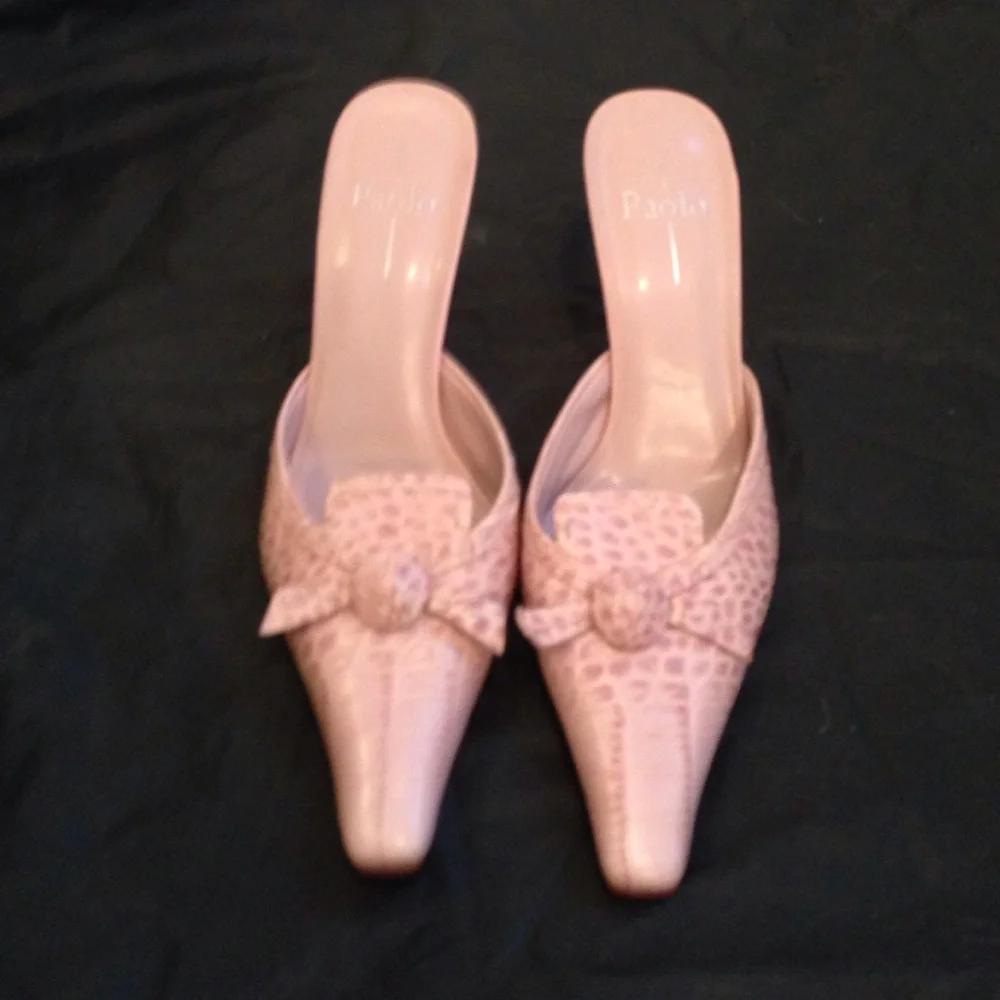 Paolo Pale Pink Pointed-Toe Slip-On Mules with Knot Detail